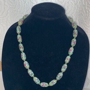 SALE! Lotus Floral hand painted porcelain Bead Necklace